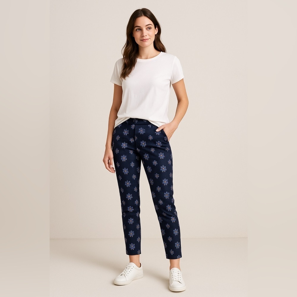 Club Monaco Womens Medallion Navy Kelly Pants silk wool blend. Sz 6 0012251